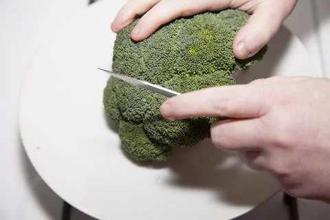Chopping Fresh Broccoli Stock Photos