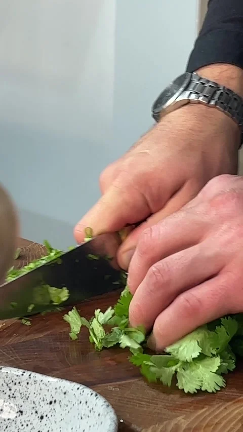 Chopping Fresh Herbs Close-up Stock Footage 339075728