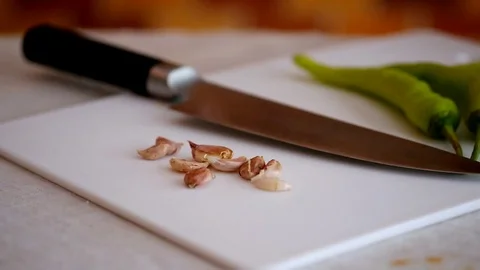 Chopping Garlic Stock Footage
