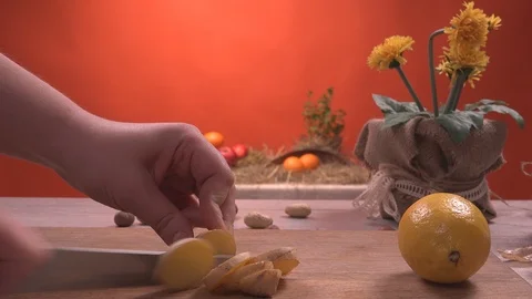 Chopping Ginger Stock Footage 98339157