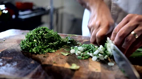 Chopping Green Onion Stock Footage 49697975
