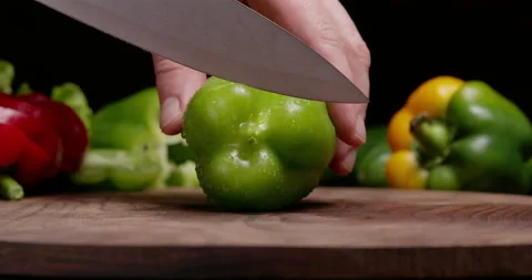 Chopping green pepper Stock Footage 148851249