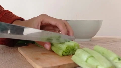 Chopping the green vegetables for the lunch Stock Footage 149709261