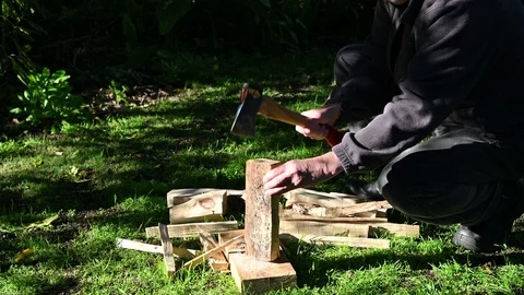 Chopping Kindling For Winter Stock Footage 112243896