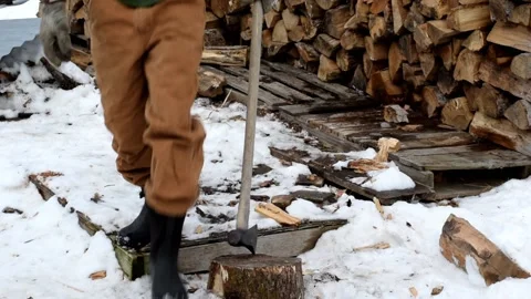 Chopping log, firewood Stock Footage 169615594