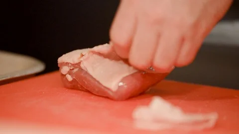 Chopping meat in a restaurant Stock-Footage 117993618