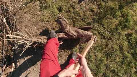 Chopping An Old Stump Slow Motion Stock Footage 194994292