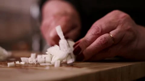 Chopping onion close up shot. Video stock 346620183