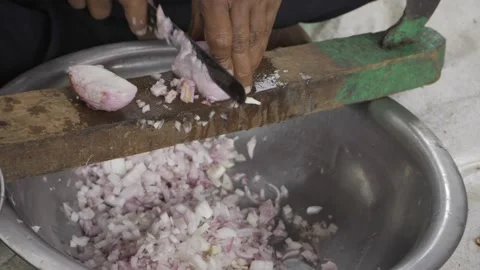 Chopping Onions - Expert Technique with Sharp Knife Stock Footage 324092111