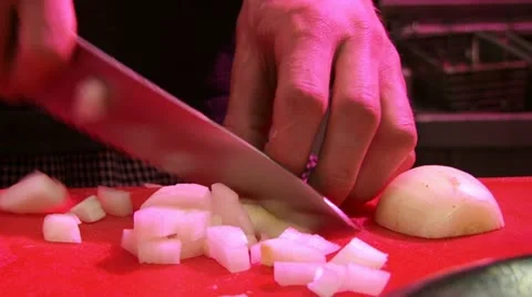 Chopping onions With knife. Stock Footage 20510749