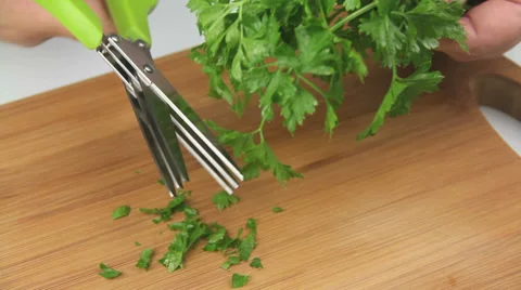 Chopping Parsley With Herb Scissors Stock Footage 36253837