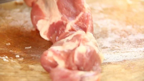 Chopping pork on board Stock Footage 86225045