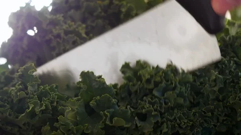 Chopping Raw Kale in 4k Stock Footage 125412244