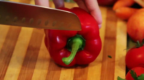 Chopping a red bell pepper Stock Footage 34254347