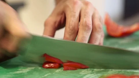 Chopping a red bell pepper Stock Footage 82076729