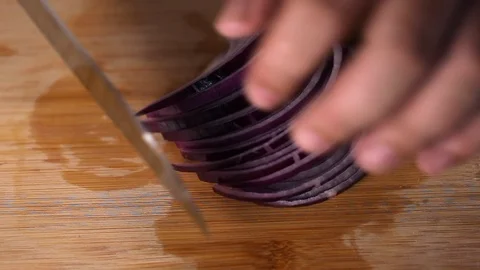 Chopping Red Onion, Close-Up Stock Footage 119000483