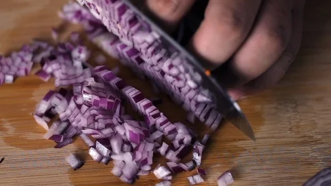 Chopping Red Onion, Close-Up Stock Footage 119000633