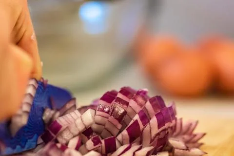 Chopping Red Onion Foto stock