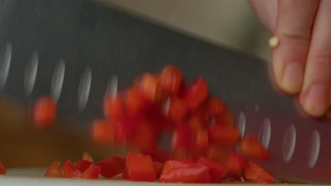 Chopping Red Pepper 4K Stock Footage 193316028