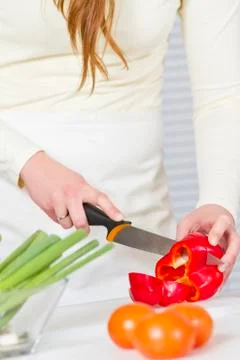 Chopping red pepper Stock Photos