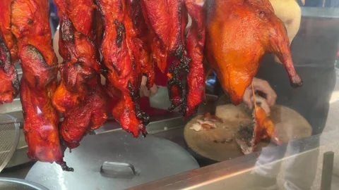Chopping Roasted Peking Duck Stock Footage 337184760