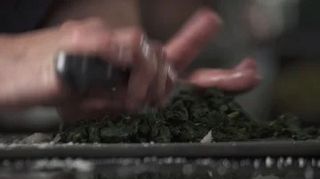 Chopping Spinach on a Chopping Board Video stock 85884718