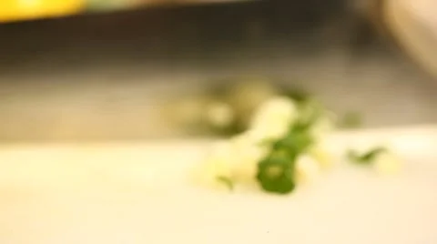 Chopping Spring Onion Close Up Stock Footage 49498651