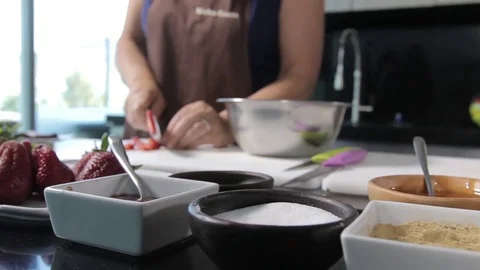 Chopping strawberries Stock Footage 77046386