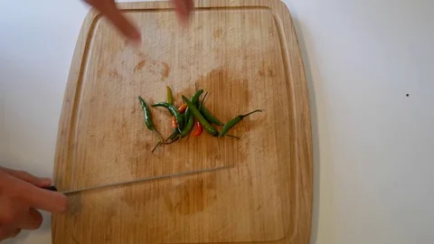 Chopping Thai chilis Stock Footage 79282066