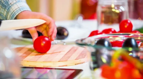 Chopping Tomatoes At The Kitchen Stock Footage 46272890