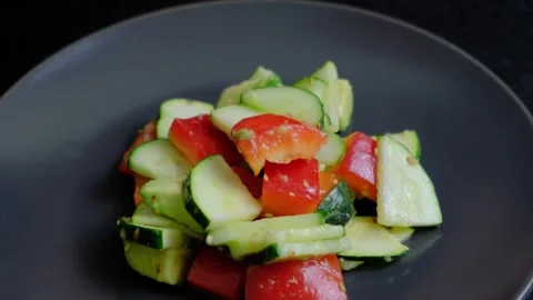 Chopping Vegetables for Salad in Cooking Kitchen Stock Footage 341426912