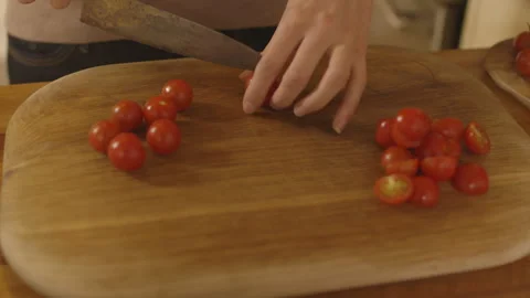 Chopping Vine Tomatoes Stock Footage 260322547