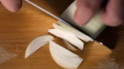 Chopping White Onion, Close-Up Stock Footage 119000708