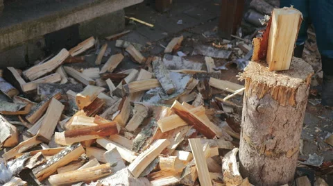 Chopping Wood on the Block Stock Footage 61482061