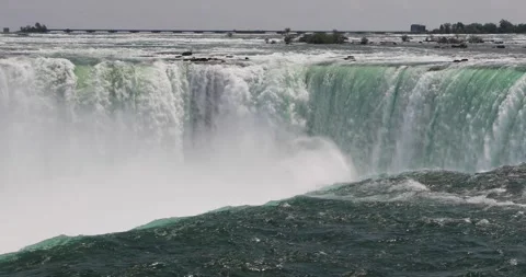 Choppy river surface in front of Horseshoe Falls crashing into mist Stock Footage 320026569