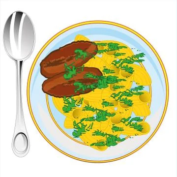 The Chops with noodle ed by verdure.Vector illustration Stock Illustration