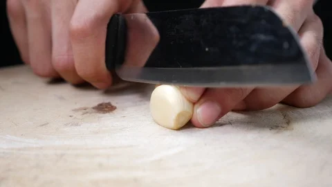 Chops Onion Into Pieces Video stock 92893413