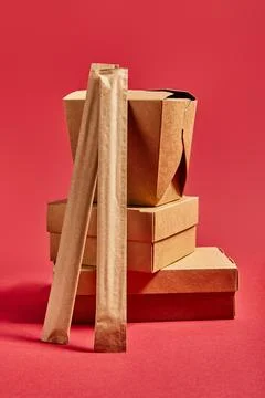 Chopsticks paper packaging takeaway boxes Stock Photos