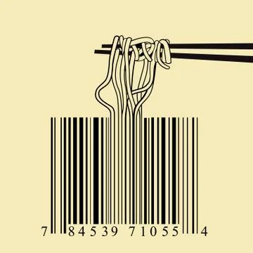 Chopsticks spaghetti barcode design idea concept Stock Illustration