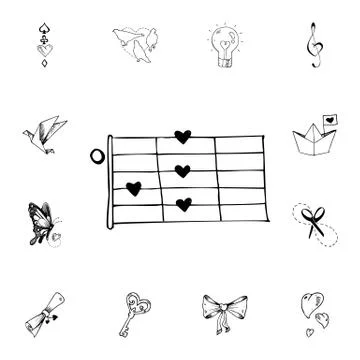 Chords, hearts flat vector icon in valentine sketch pack Stock Illustration