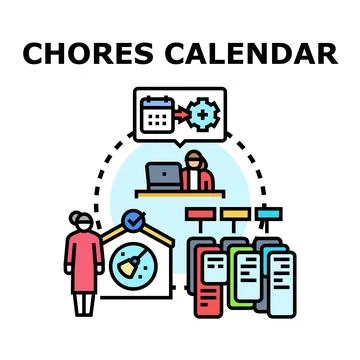 Chores calendar planning housework task management system Stock Illustration