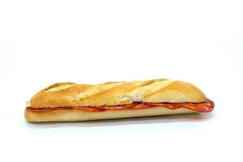 Chorizo sandwich on spanish baguette Stock Photos