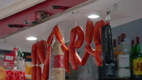 Chorizo in the supermaket showcase 스톡 동영상 248315797
