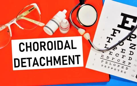 Choroid detachment. Text label to indicate the state of vision health. Stock Photos