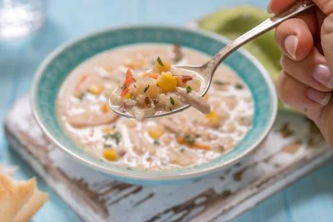 Chowder with Sweet Corn, Chicken Stock Photos