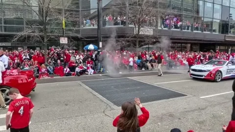 Chris Sabo riding in the Cincinnati Reds Opening Day Parade 2025 Stock Footage 305768398