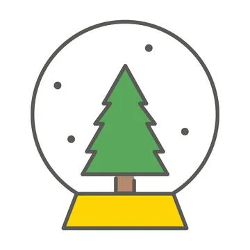 Chrismas ball toy with tree. Vector line icon illustration Stock Illustration