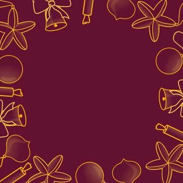Chrismas frame from golden elements, bell, star, christmas tree toy, vector i Stock Illustration