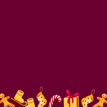 Chrismas frame from golden elements, candy cane, gift, gingerbread man Stock Illustration