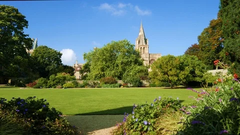Christ Church College Oxford, Gardens & Cathedral Stock Footage
